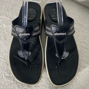 Skechers Tone Up Pro Black Slip On Thong Sandals Flip Flops 10